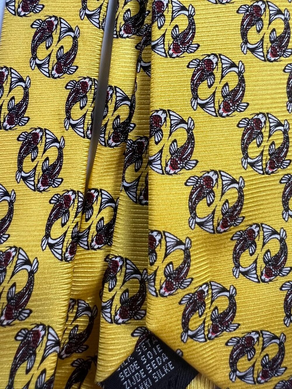 cape cod neckwear silk tie yellow koi fish print preppy oldmoney